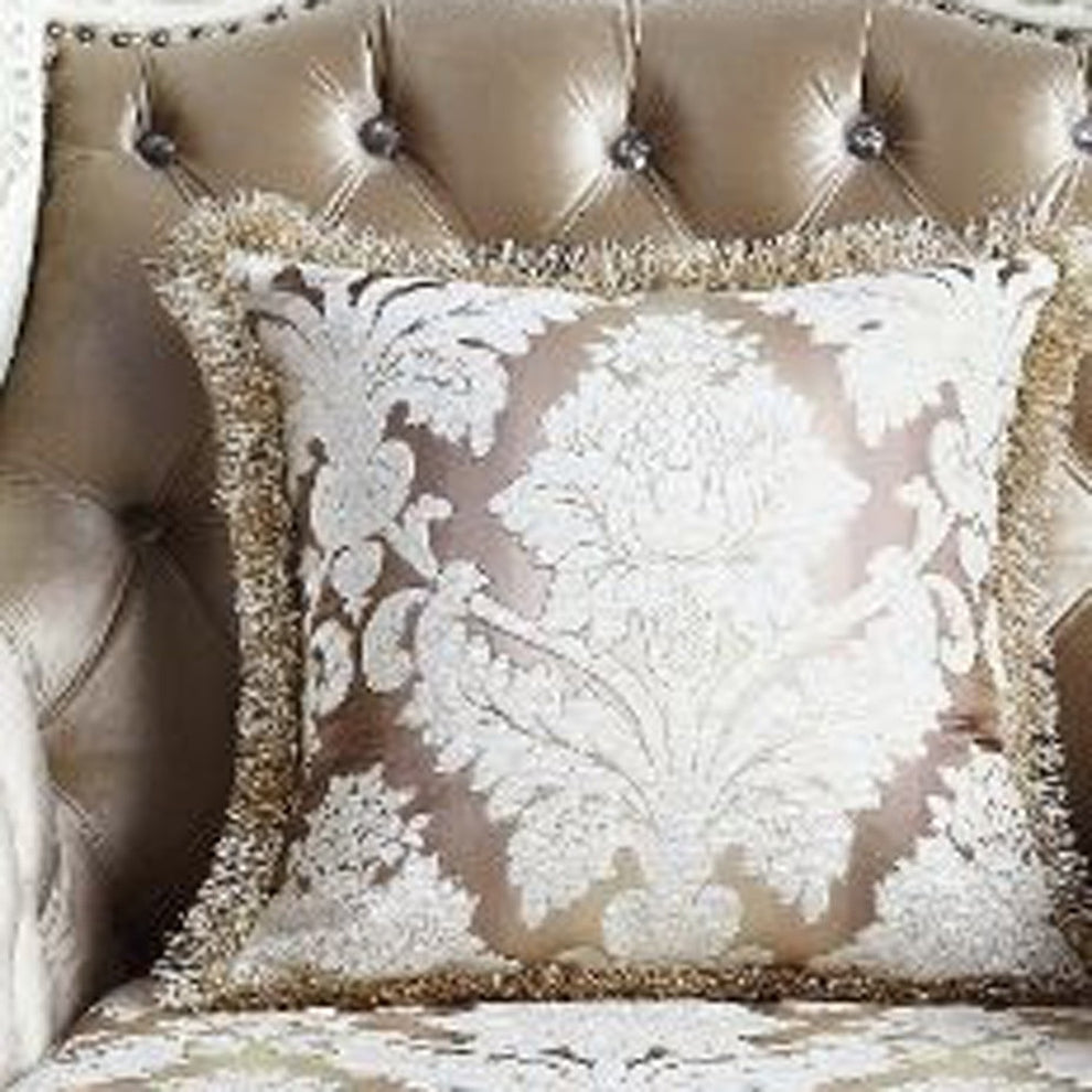43" Tan And White Fabric Floral Wingback Chair By Homeroots | Armchairs | Modishstore - 4