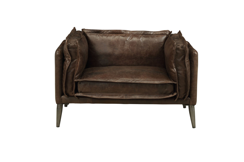 47" Distress Chocolate Top Grain Leather And Black Chair And A Half By Homeroots | Armchairs | Modishstore - 2