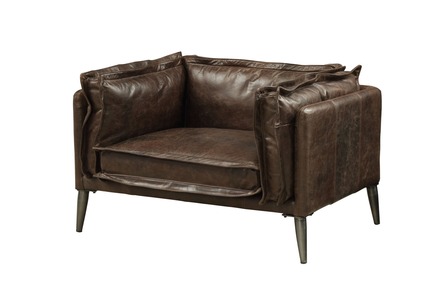 47" Distress Chocolate Top Grain Leather And Black Chair And A Half By Homeroots