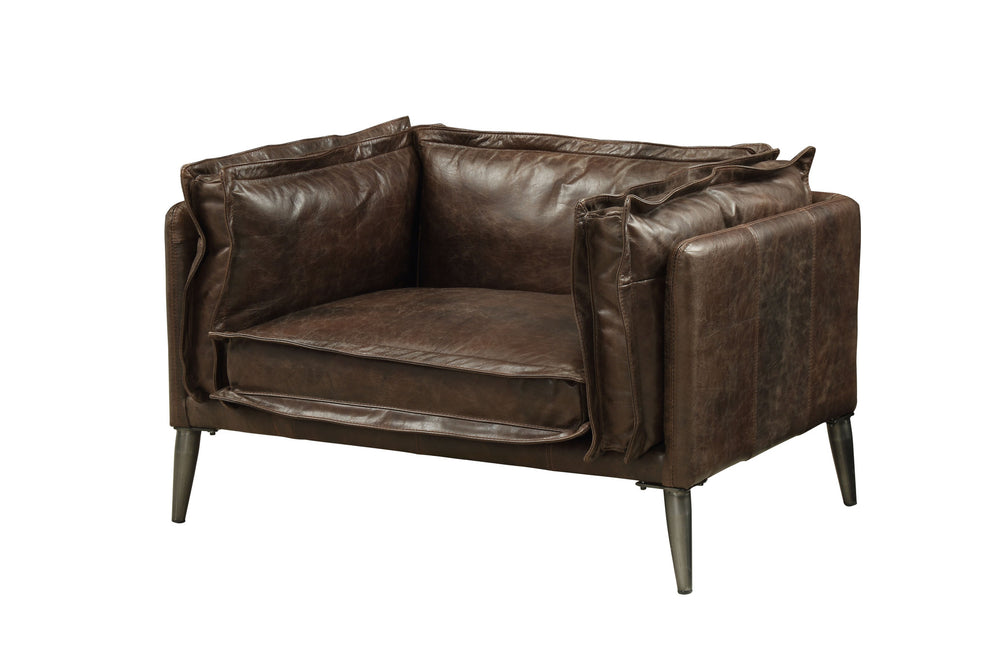 47" Distress Chocolate Top Grain Leather And Black Chair And A Half By Homeroots | Armchairs | Modishstore - 3