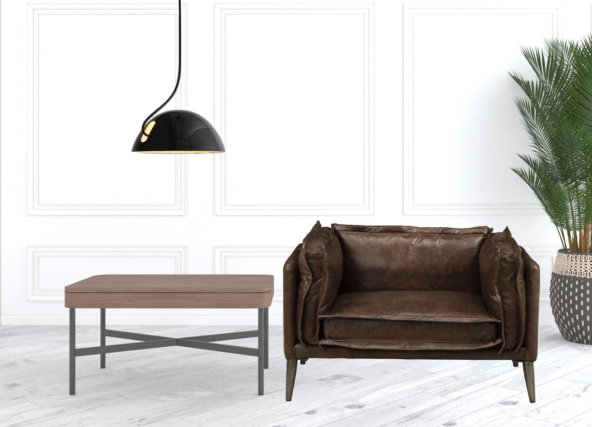 47" Distress Chocolate Top Grain Leather And Black Chair And A Half By Homeroots | Armchairs | Modishstore - 4