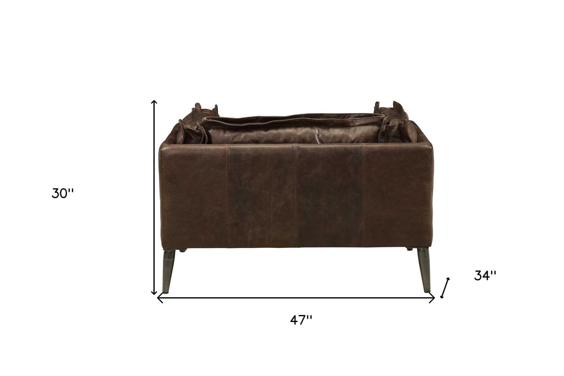 47" Distress Chocolate Top Grain Leather And Black Chair And A Half By Homeroots | Armchairs | Modishstore - 5