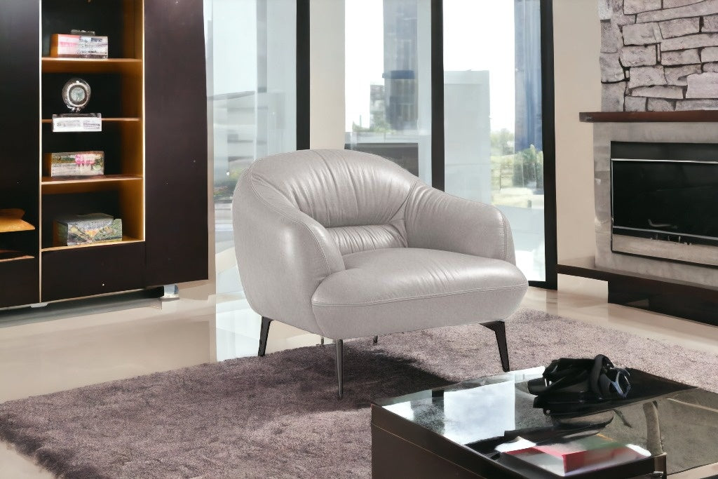 41" Taupe And Black Genuine Leather Balloon Chair By Homeroots | Armchairs | Modishstore - 2