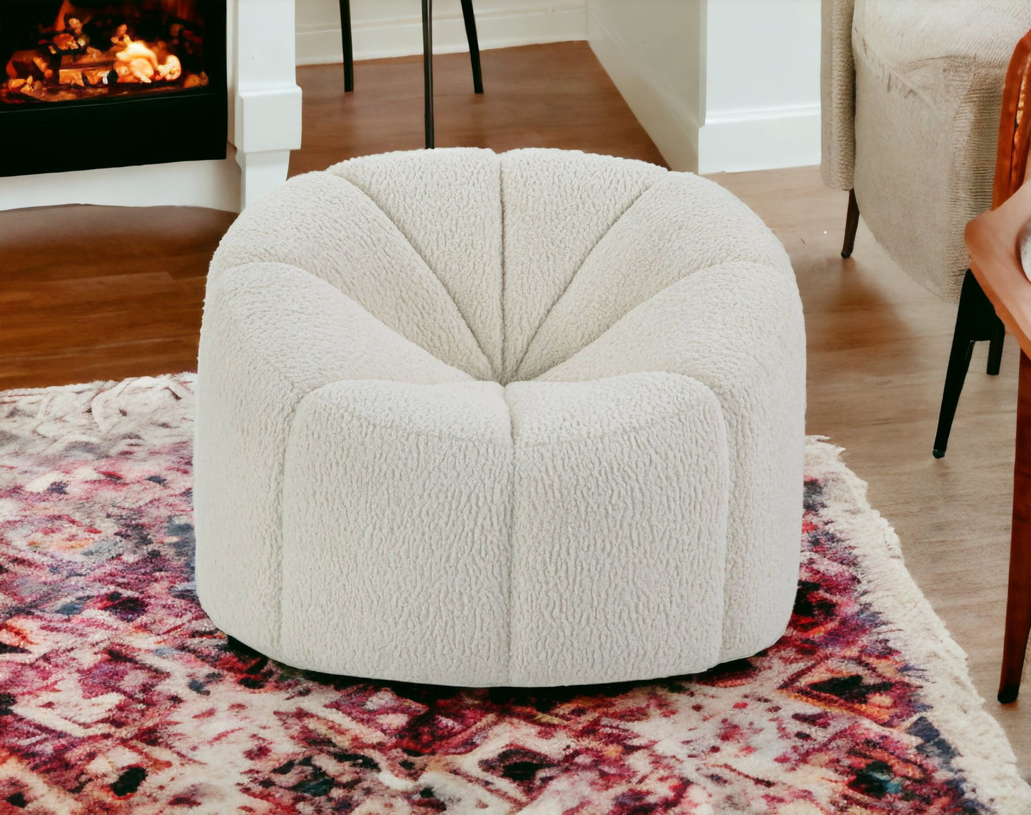 38" White And Black Sherpa Swivel Barrel Chair By Homeroots | Armchairs | Modishstore - 3