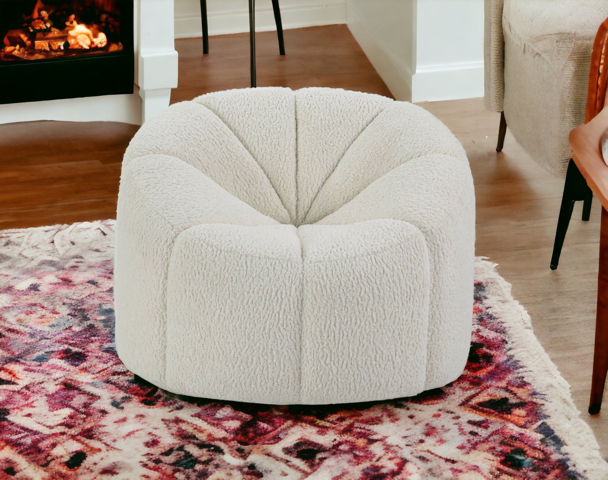 38" White And Black Sherpa Swivel Barrel Chair By Homeroots | Armchairs | Modishstore - 3