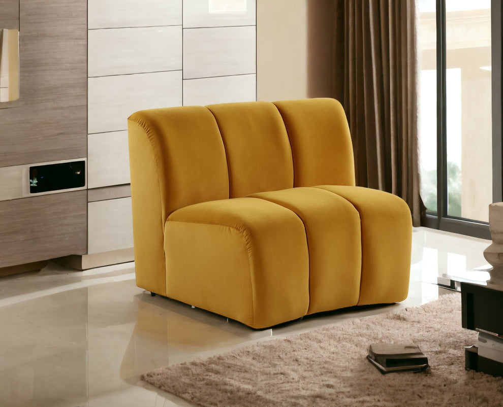 43" Yellow And Black Velvet Slipper Chair By Homeroots | Armchairs | Modishstore - 2