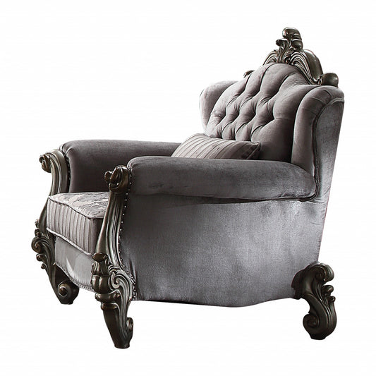 44" Gray And Platinum Velvet Floral Tufted Club Chair By Homeroots