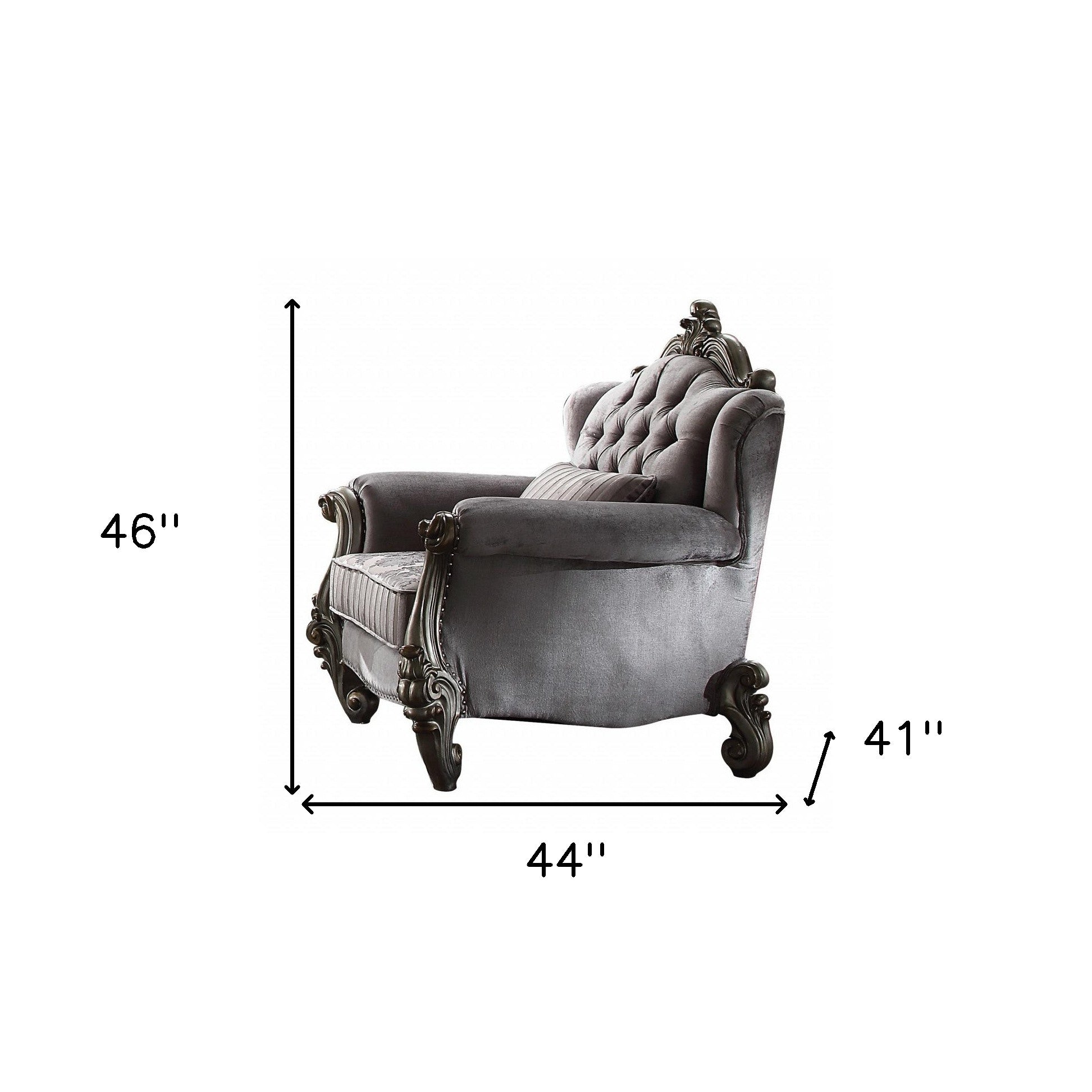 44" Gray And Platinum Velvet Floral Tufted Club Chair By Homeroots | Armchairs | Modishstore - 5