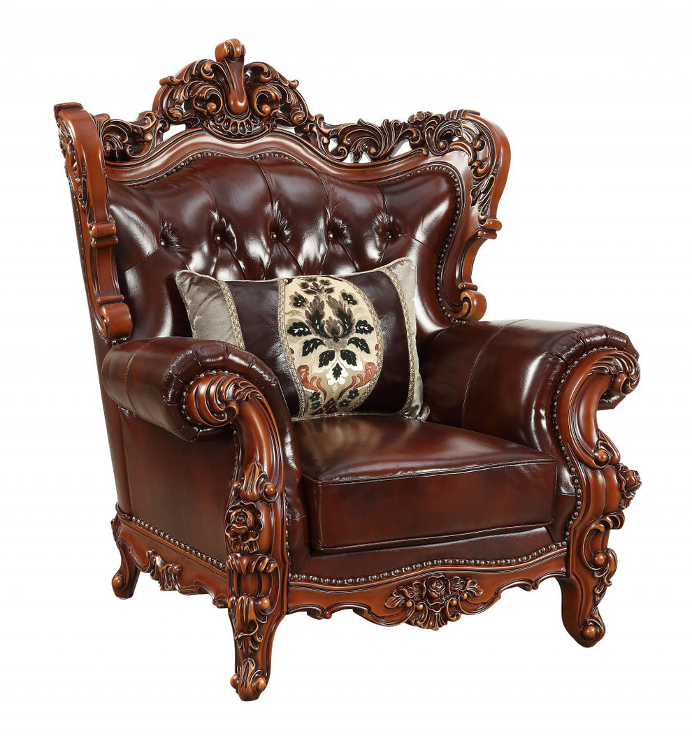 46" Dark Brown and Chocolate Faux Leather Tufted Wingback Chair By Homeroots | Armchairs | Modishstore - 2