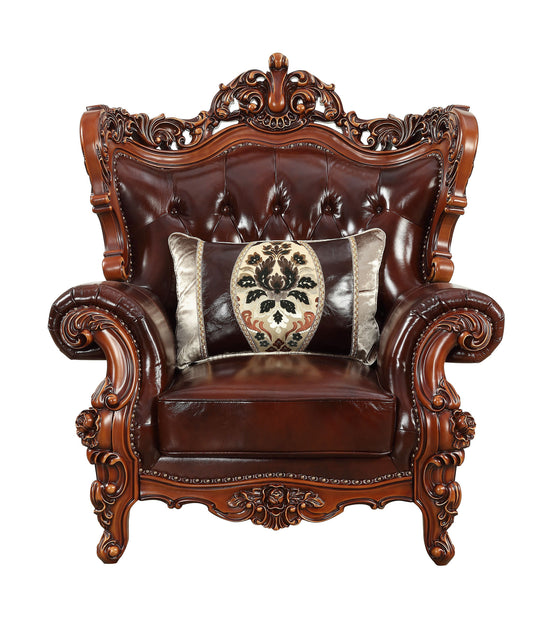 46" Dark Brown and Chocolate Faux Leather Tufted Wingback Chair By Homeroots
