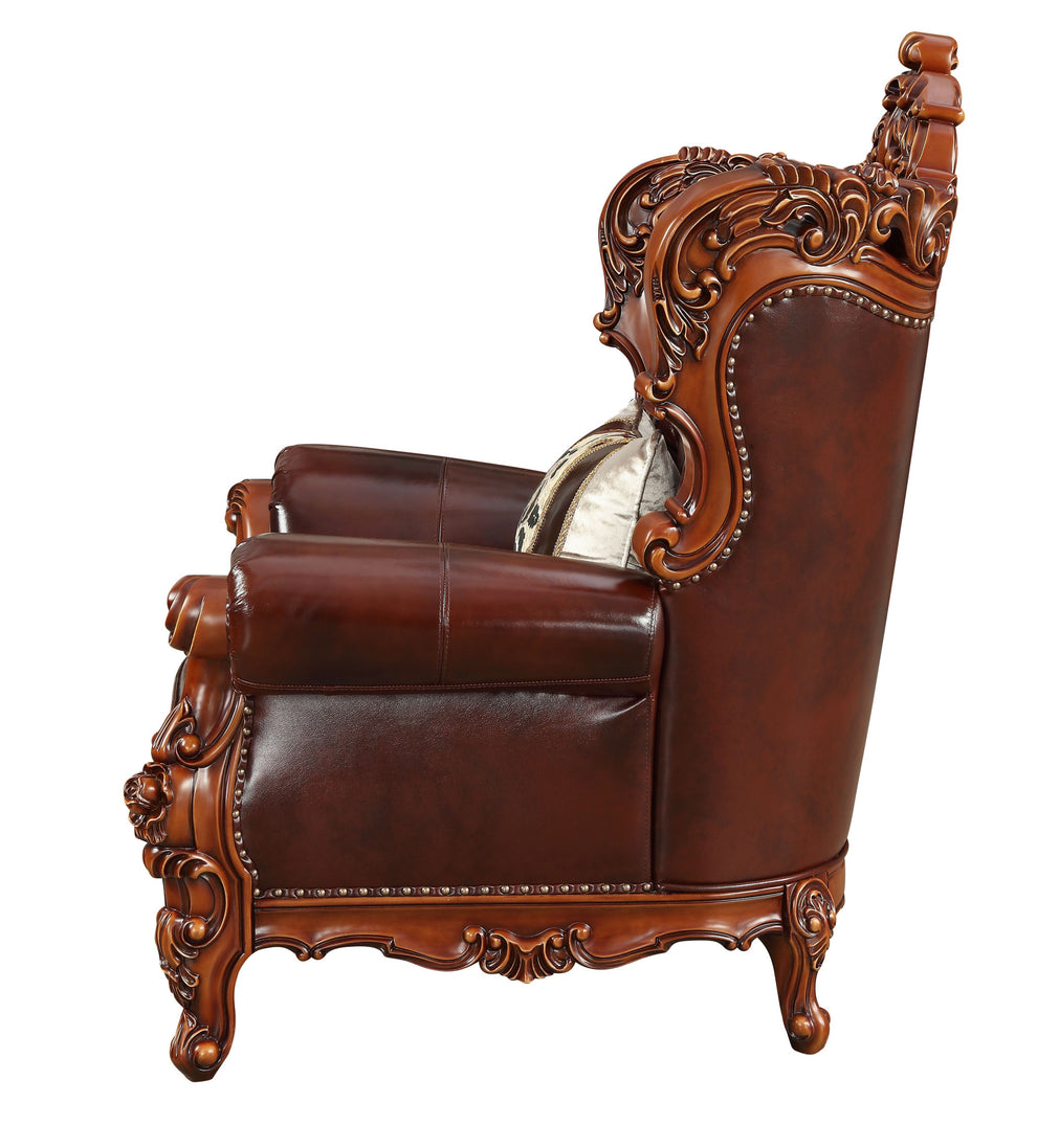 46" Dark Brown and Chocolate Faux Leather Tufted Wingback Chair By Homeroots | Armchairs | Modishstore - 3