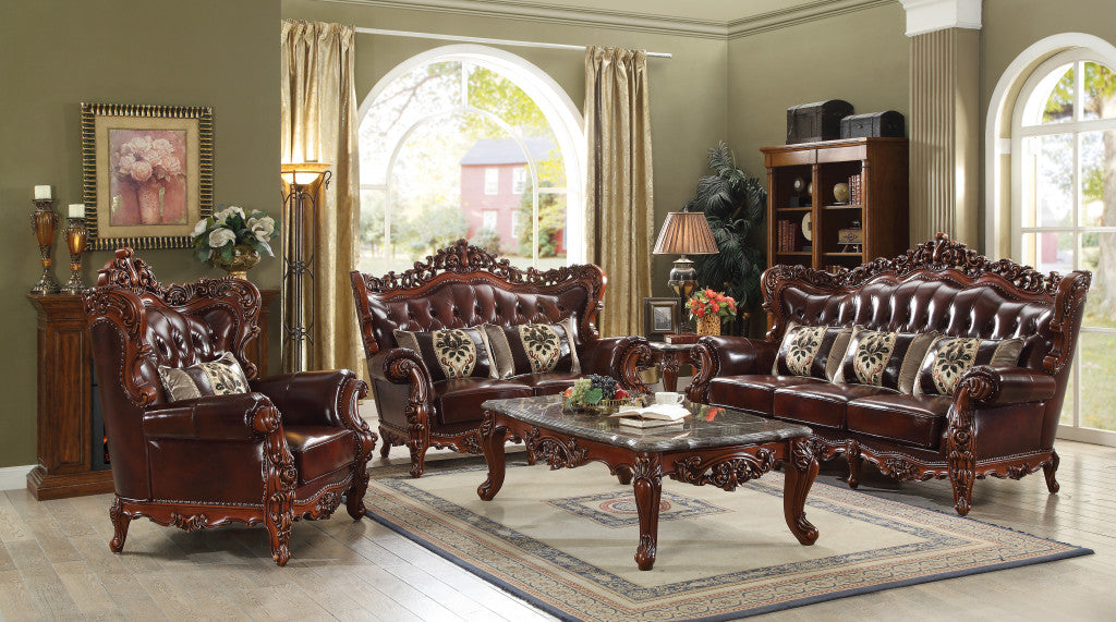 46" Dark Brown and Chocolate Faux Leather Tufted Wingback Chair By Homeroots | Armchairs | Modishstore - 5