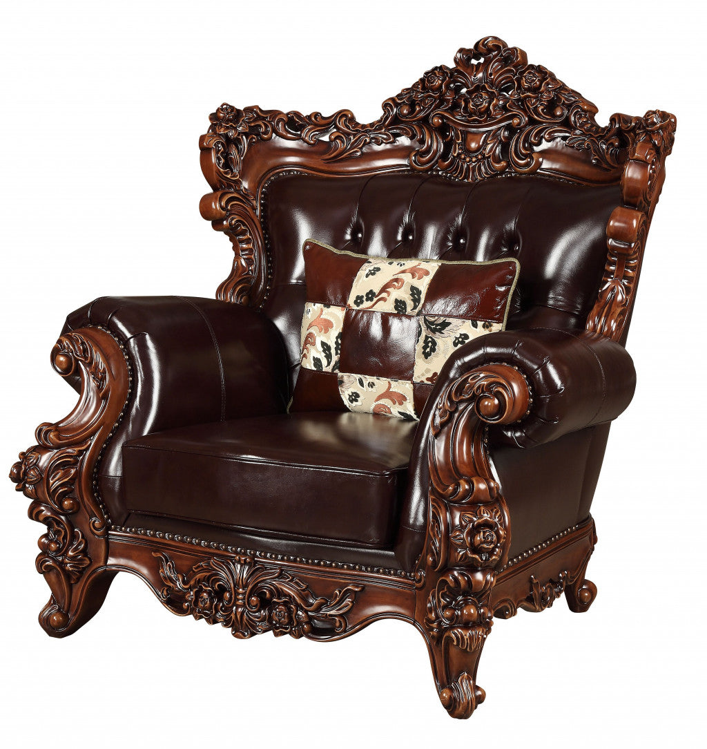 50" Espresso Faux Leather Tufted Wingback Chair By Homeroots | Armchairs | Modishstore - 2