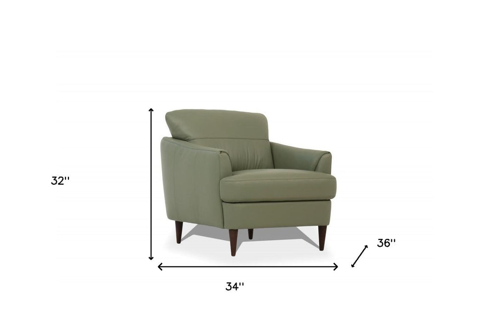 34" Moss Green Genuine Leather And Black Arm Chair By Homeroots | Armchairs | Modishstore - 5