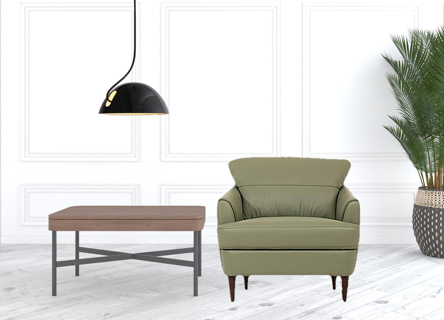 34" Moss Green Genuine Leather And Black Arm Chair By Homeroots | Armchairs | Modishstore - 3