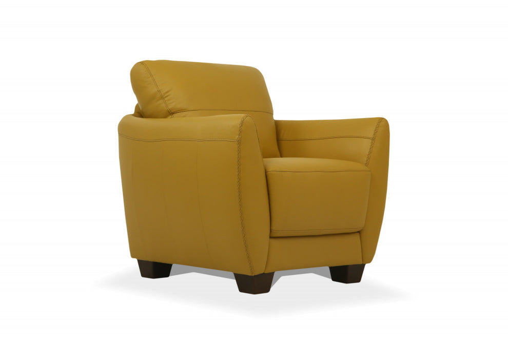 33" Mustard Genuine Leather And Black Arm Chair By Homeroots | Armchairs | Modishstore - 2