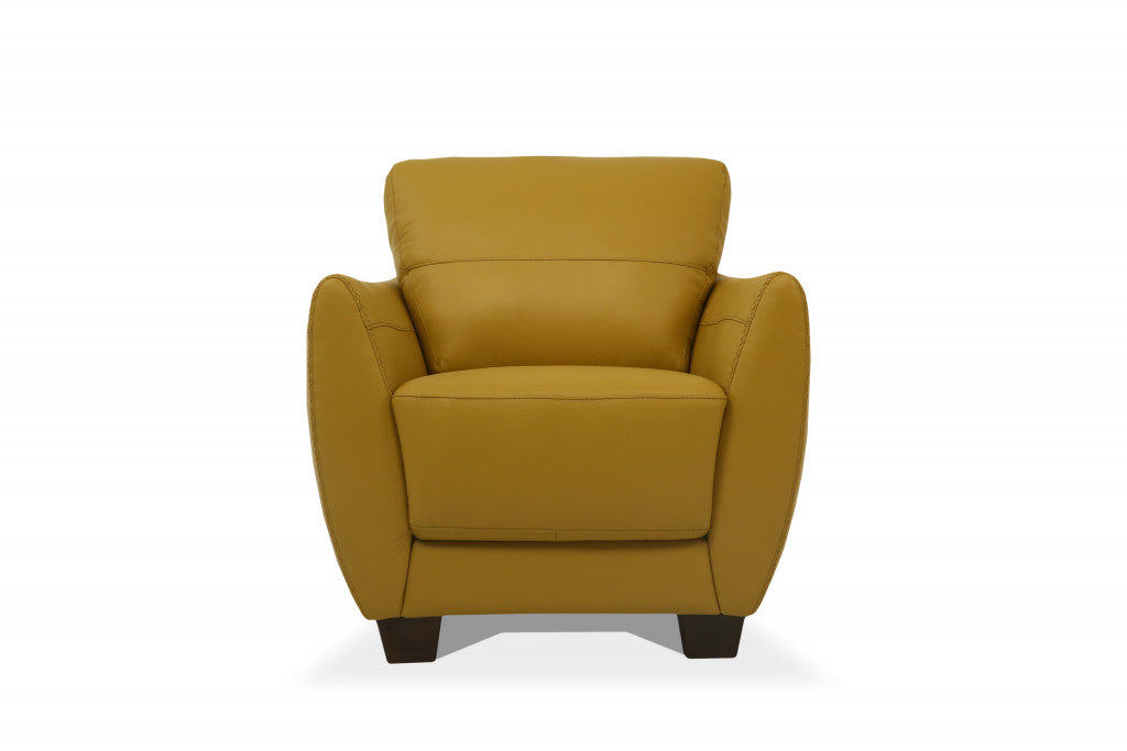 33" Mustard Genuine Leather And Black Arm Chair By Homeroots | Armchairs | Modishstore