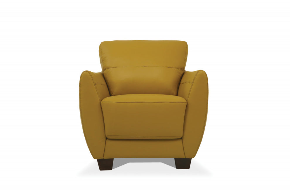 33" Mustard Genuine Leather And Black Arm Chair By Homeroots | Armchairs | Modishstore - 3