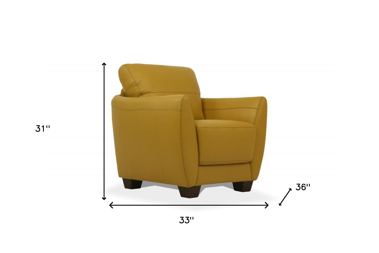 33" Mustard Genuine Leather And Black Arm Chair By Homeroots | Armchairs | Modishstore - 6