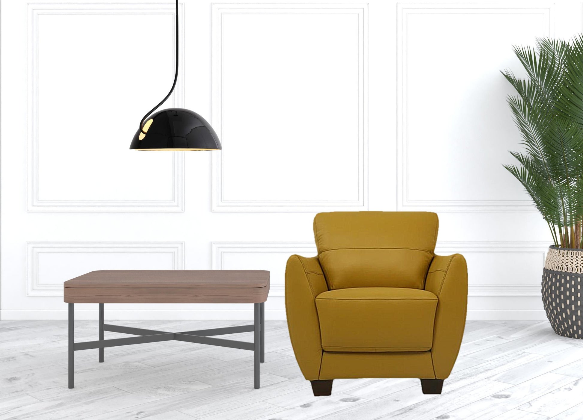 33" Mustard Genuine Leather And Black Arm Chair By Homeroots | Armchairs | Modishstore - 4