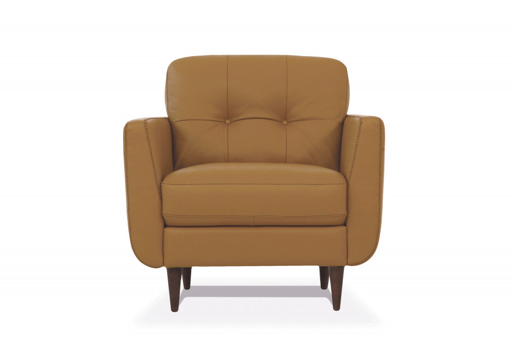 35" Camel Genuine Leather And Black Tufted Arm Chair By Homeroots | Armchairs | Modishstore