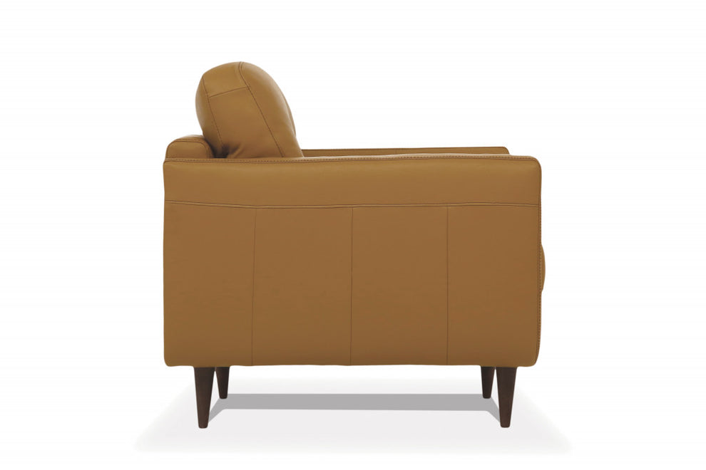 35" Camel Genuine Leather And Black Tufted Arm Chair By Homeroots | Armchairs | Modishstore - 3