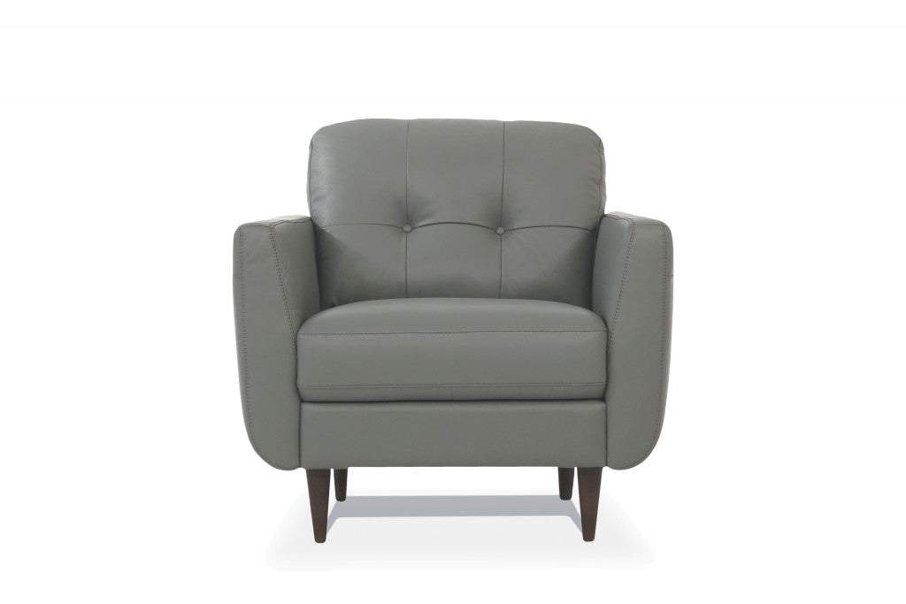 35" Pesto Green Genuine Leather And Black Tufted Arm Chair By Homeroots | Armchairs | Modishstore