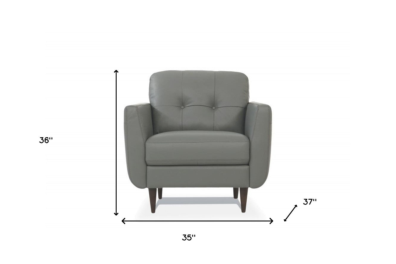 35" Pesto Green Genuine Leather And Black Tufted Arm Chair By Homeroots | Armchairs | Modishstore - 5