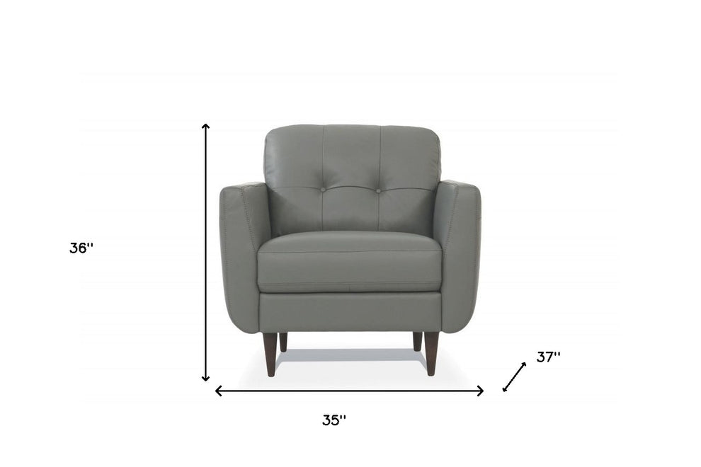 35" Pesto Green Genuine Leather And Black Tufted Arm Chair By Homeroots | Armchairs | Modishstore - 5