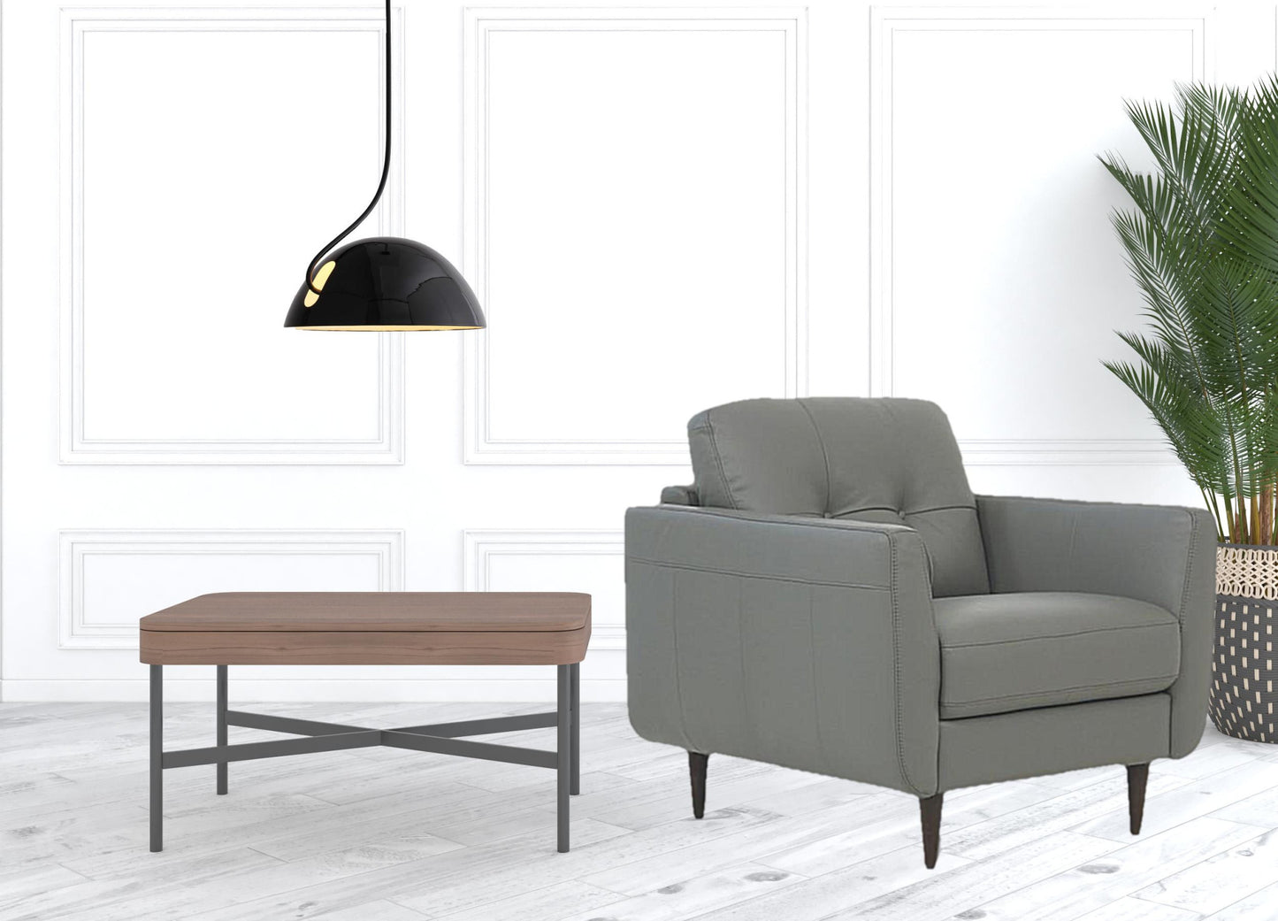 35" Pesto Green Genuine Leather And Black Tufted Arm Chair By Homeroots | Armchairs | Modishstore - 3