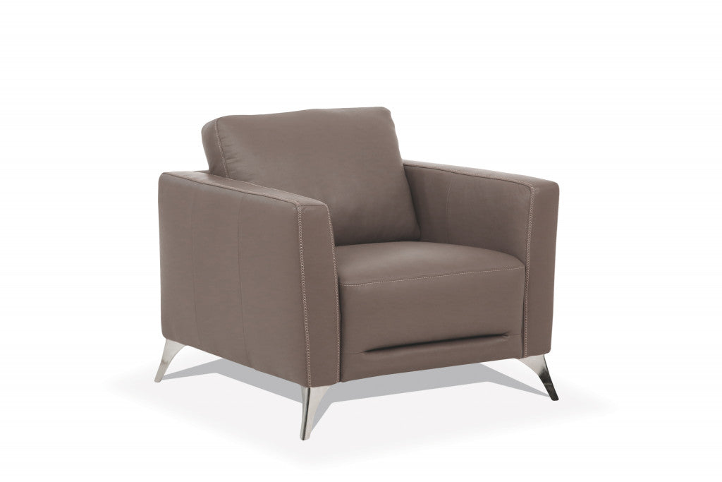 35" Taupe Genuine Leather And Black Arm Chair By Homeroots | Armchairs | Modishstore