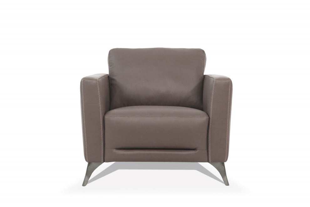 35" Taupe Genuine Leather And Black Arm Chair By Homeroots | Armchairs | Modishstore - 2