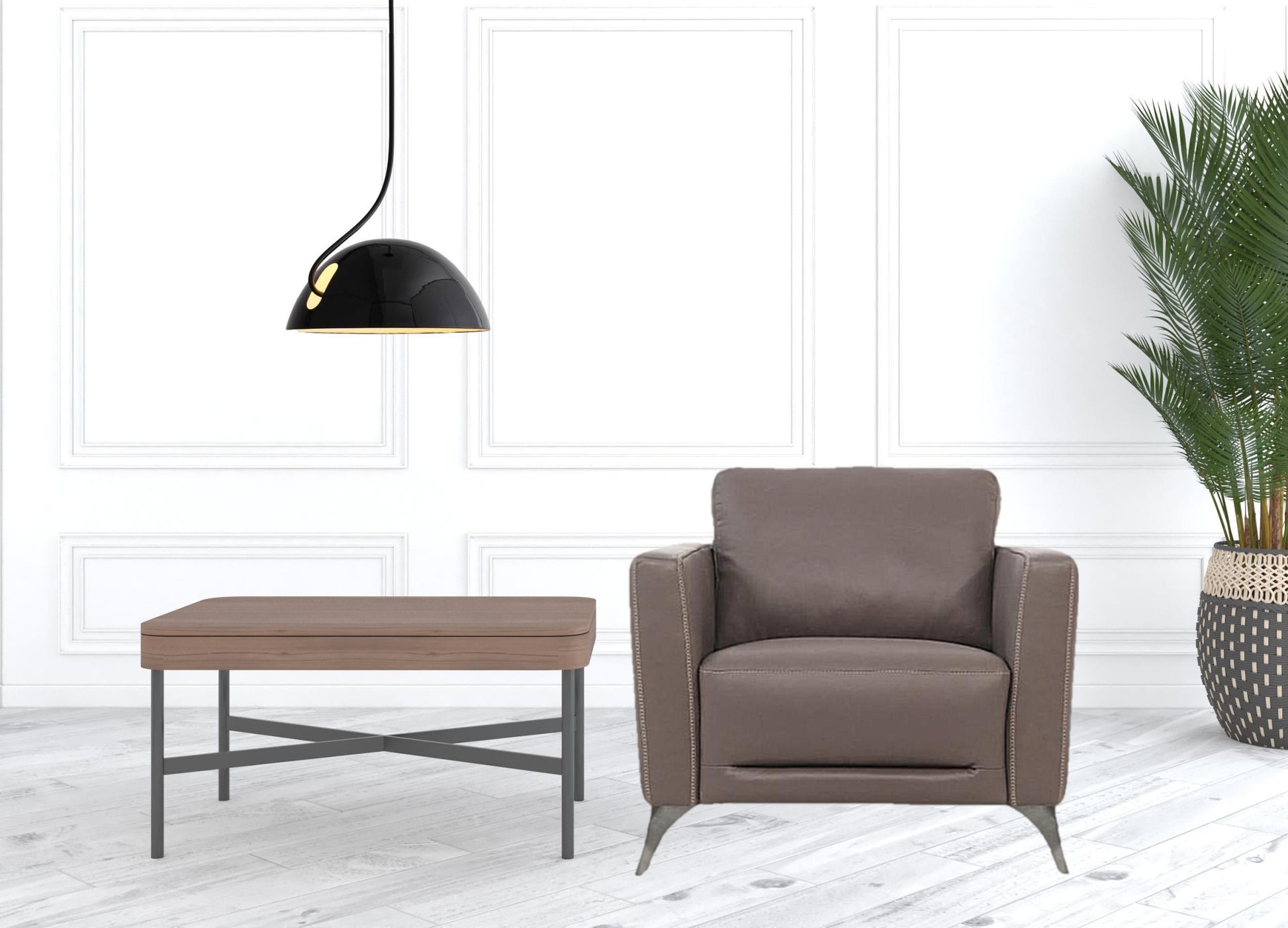 35" Taupe Genuine Leather And Black Arm Chair By Homeroots | Armchairs | Modishstore - 3