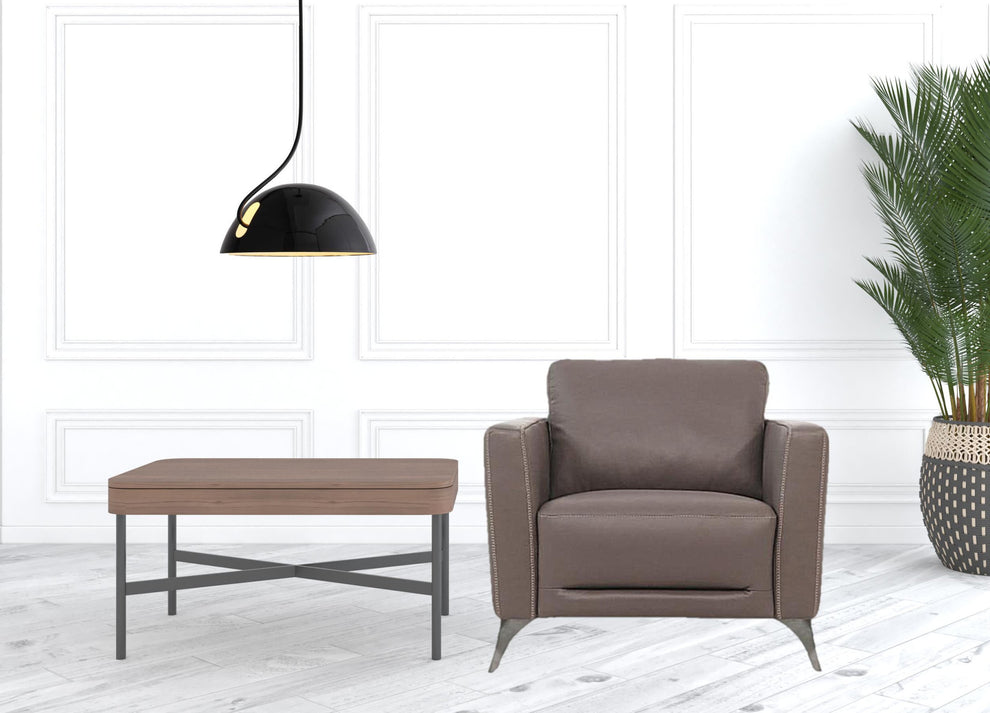 35" Taupe Genuine Leather And Black Arm Chair By Homeroots | Armchairs | Modishstore - 3