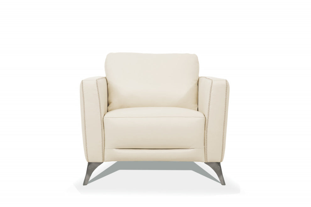 35" Cream Genuine Leather And Black Arm Chair By Homeroots | Armchairs | Modishstore - 2