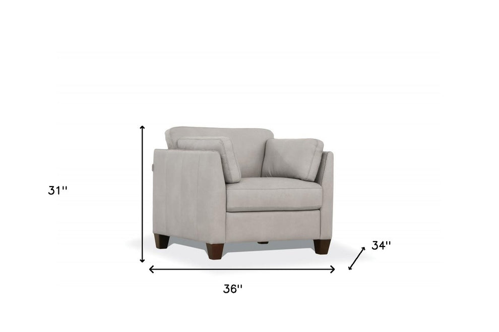 36" Dusty White Genuine Leather And Black Arm Chair By Homeroots | Armchairs | Modishstore - 5