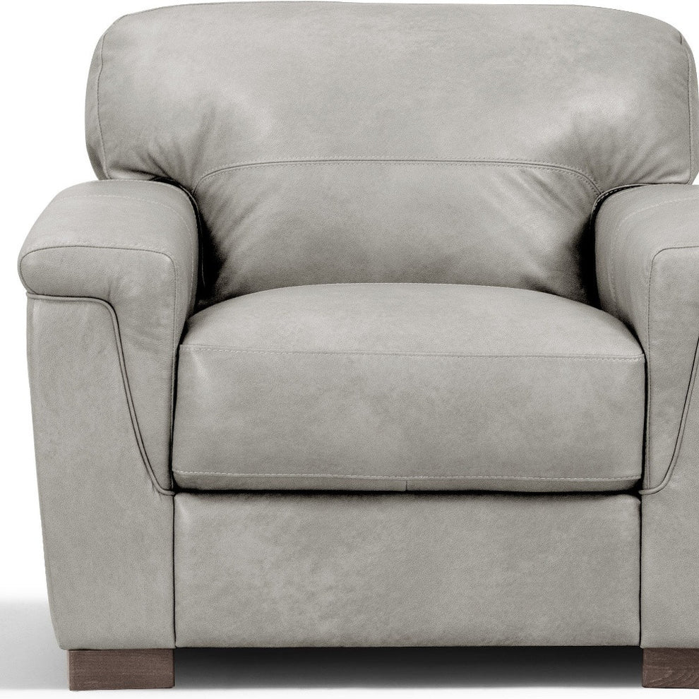 43" Gray and Brown Genuine Leather Arm Chair By Homeroots | Armchairs | Modishstore - 2