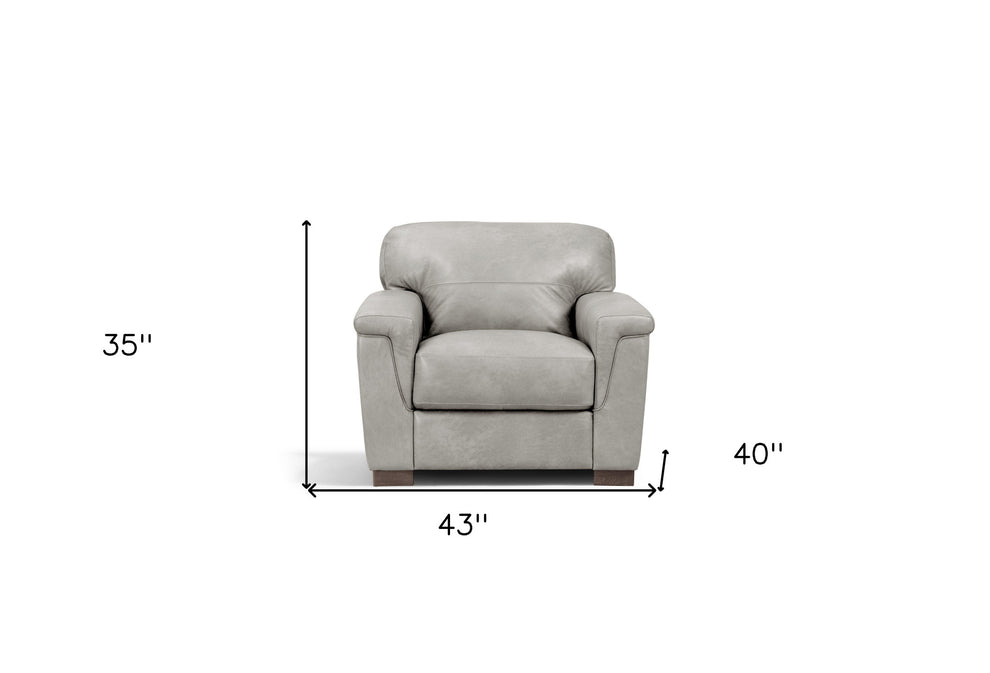 43" Gray and Brown Genuine Leather Arm Chair By Homeroots | Armchairs | Modishstore - 6
