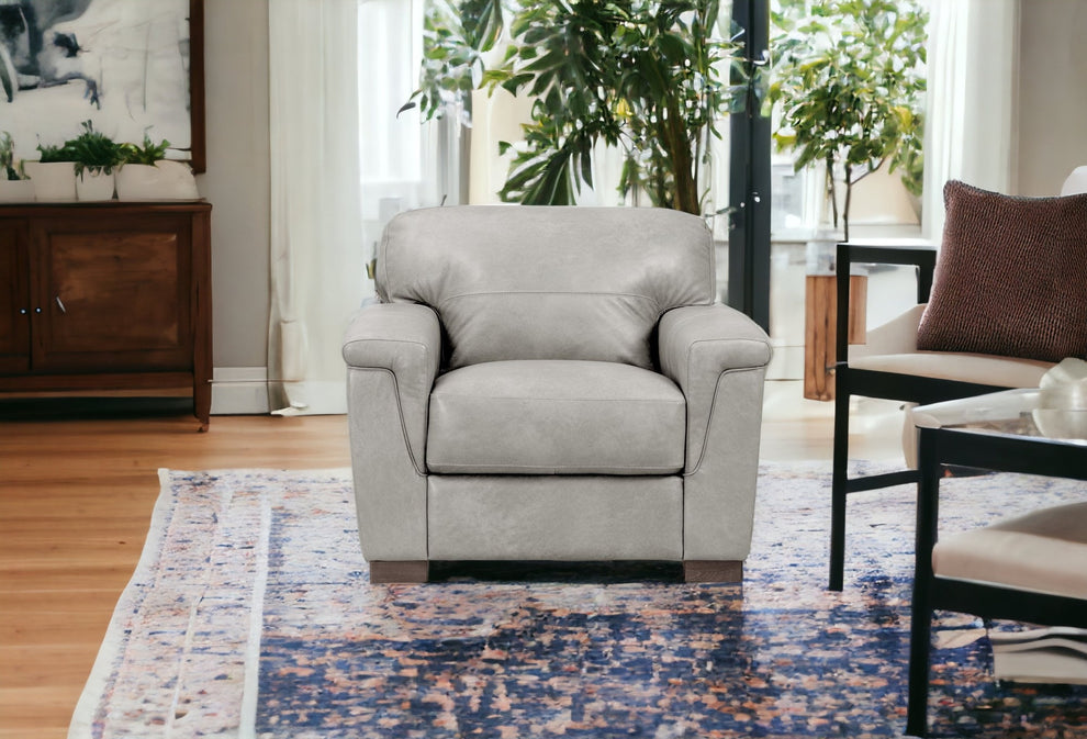 43" Gray and Brown Genuine Leather Arm Chair By Homeroots | Armchairs | Modishstore - 4