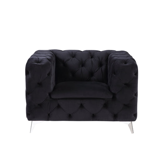 46" Black Velvet And Chrome Tufted Arm Chair By Homeroots