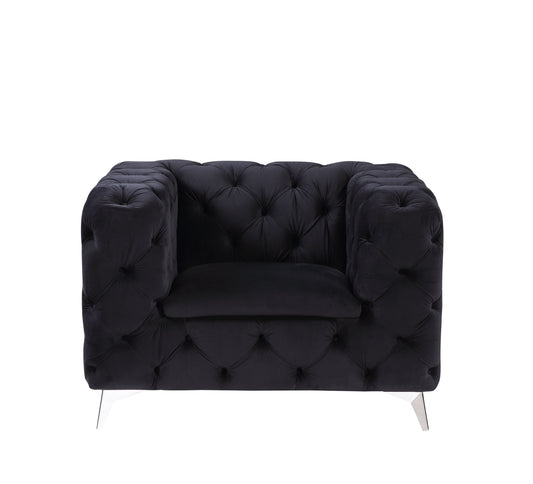 46" Black Velvet And Chrome Tufted Arm Chair By Homeroots | Armchairs | Modishstore