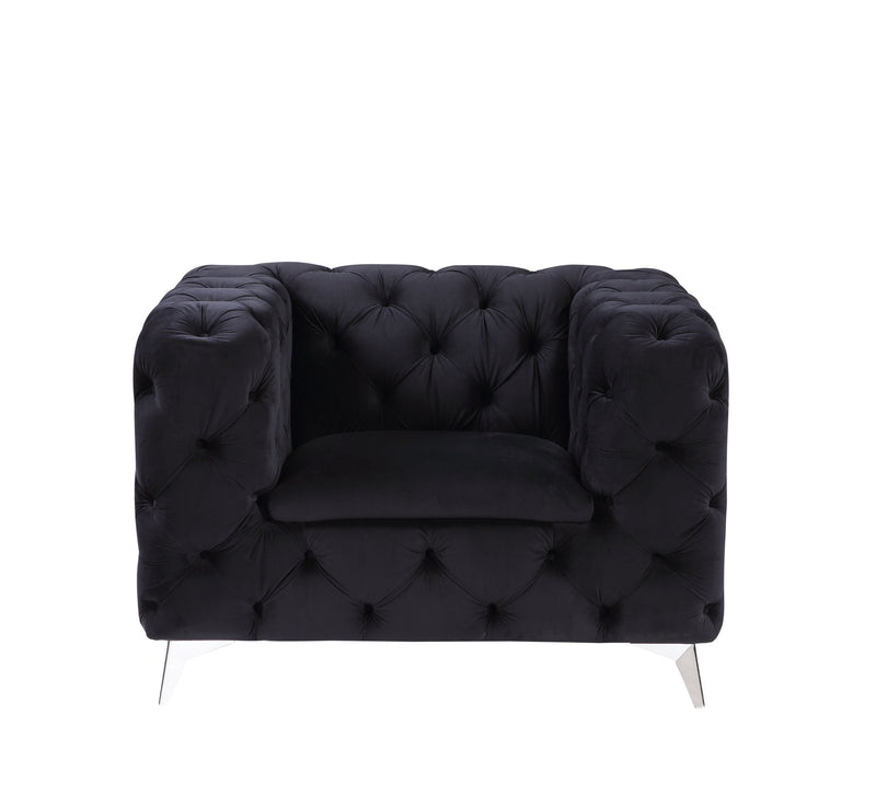 46" Black Velvet And Chrome Tufted Arm Chair By Homeroots | Armchairs | Modishstore