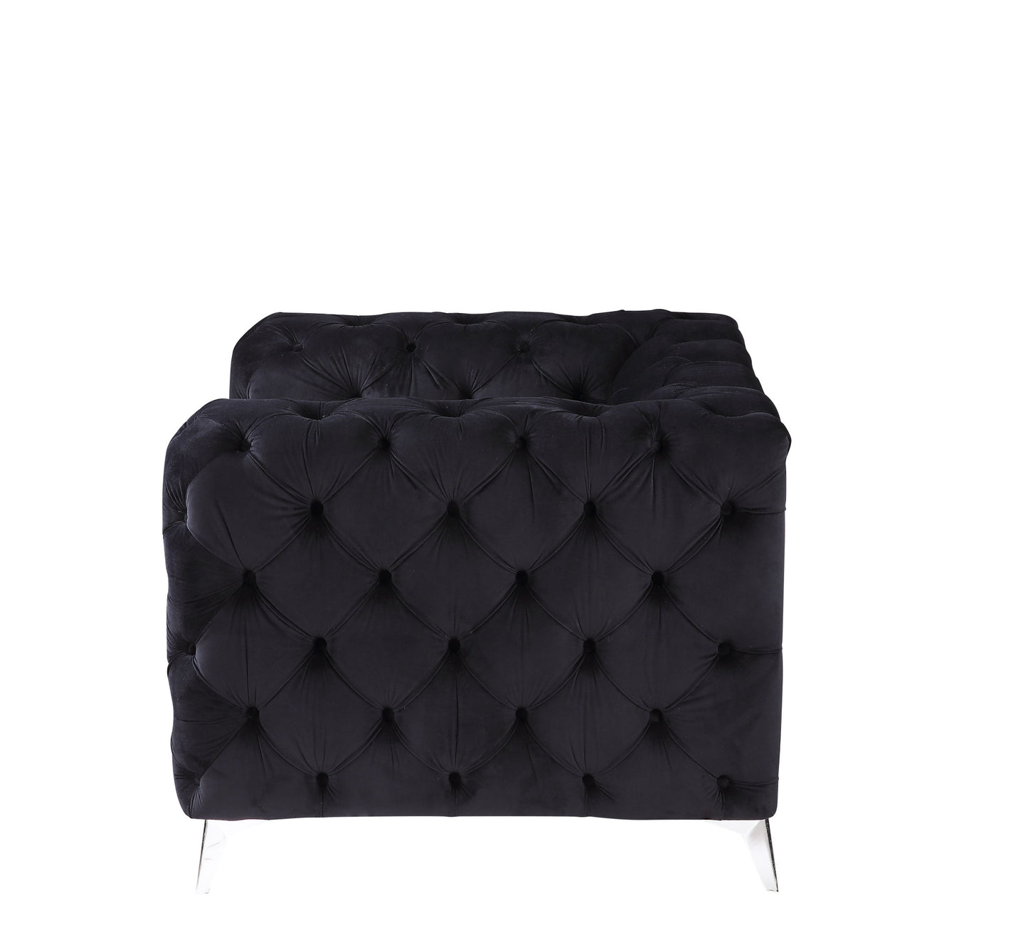 46" Black Velvet And Chrome Tufted Arm Chair By Homeroots | Armchairs | Modishstore - 2