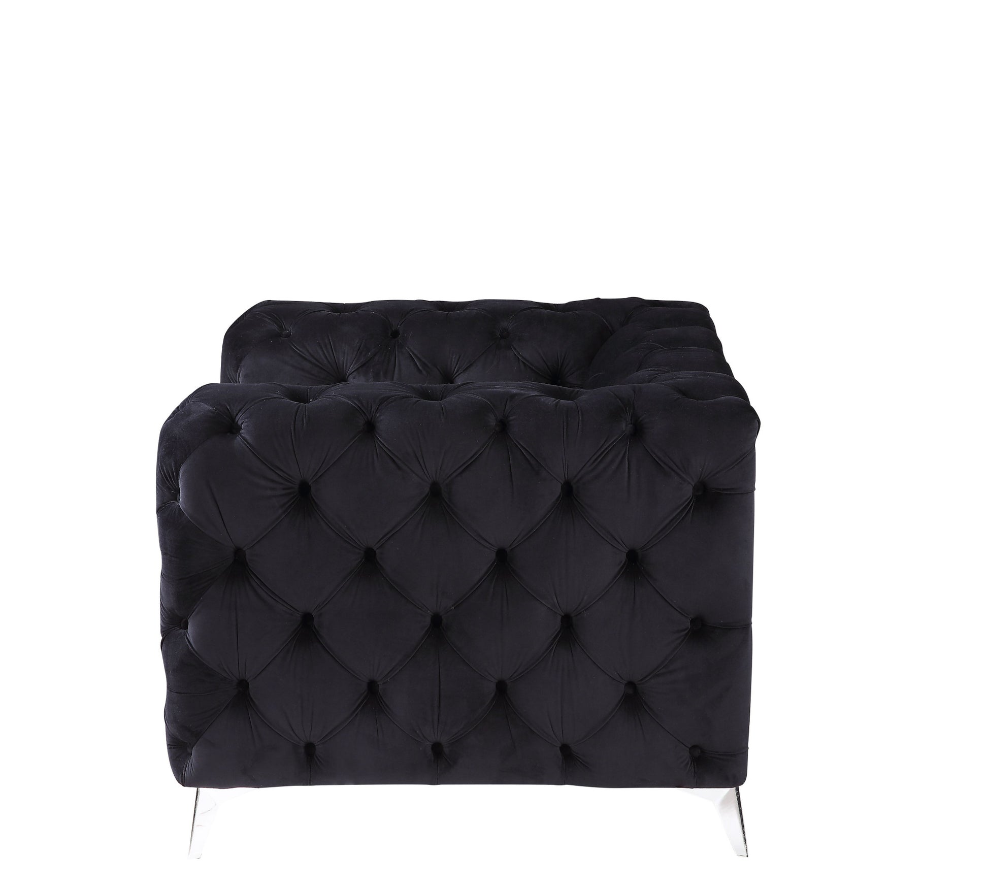 46" Black Velvet And Chrome Tufted Arm Chair By Homeroots | Armchairs | Modishstore - 2