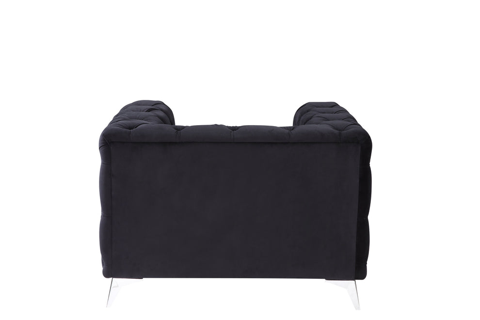 46" Black Velvet And Chrome Tufted Arm Chair By Homeroots | Armchairs | Modishstore - 3