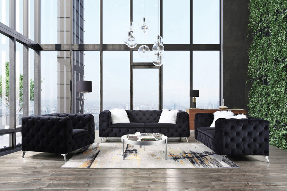 46" Black Velvet And Chrome Tufted Arm Chair By Homeroots | Armchairs | Modishstore - 5