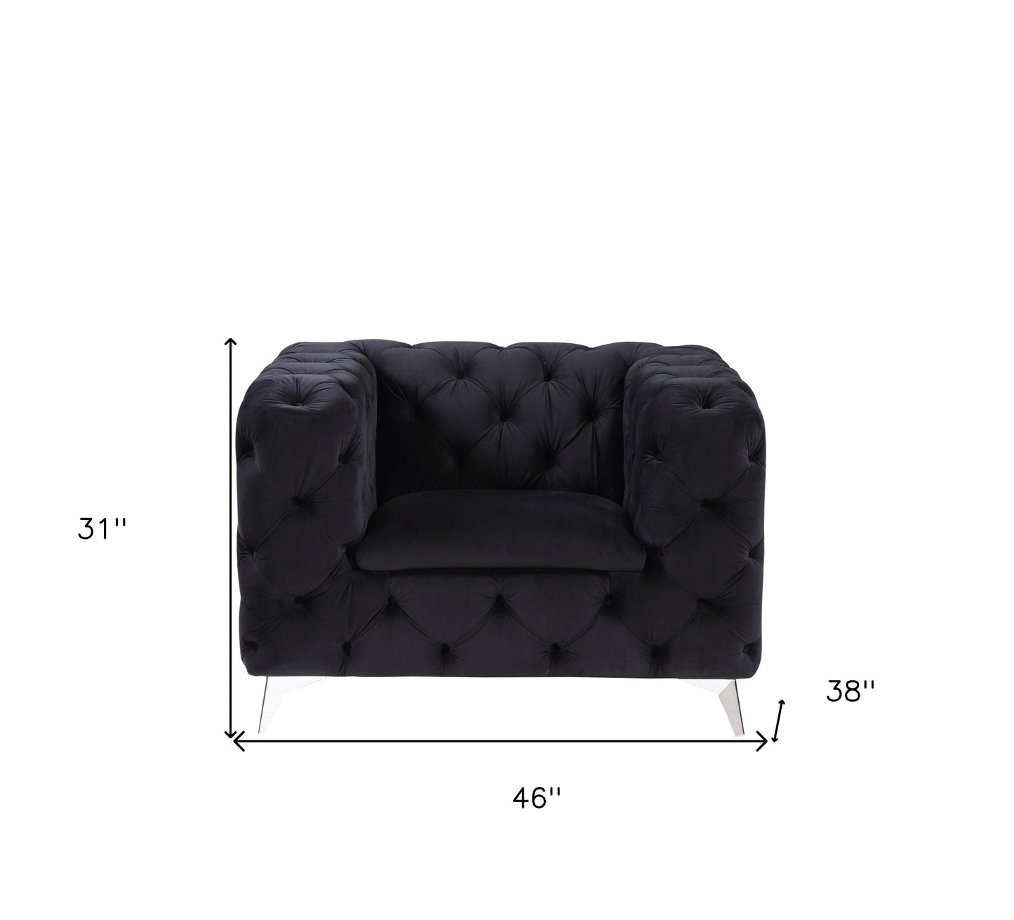 46" Black Velvet And Chrome Tufted Arm Chair By Homeroots | Armchairs | Modishstore - 6