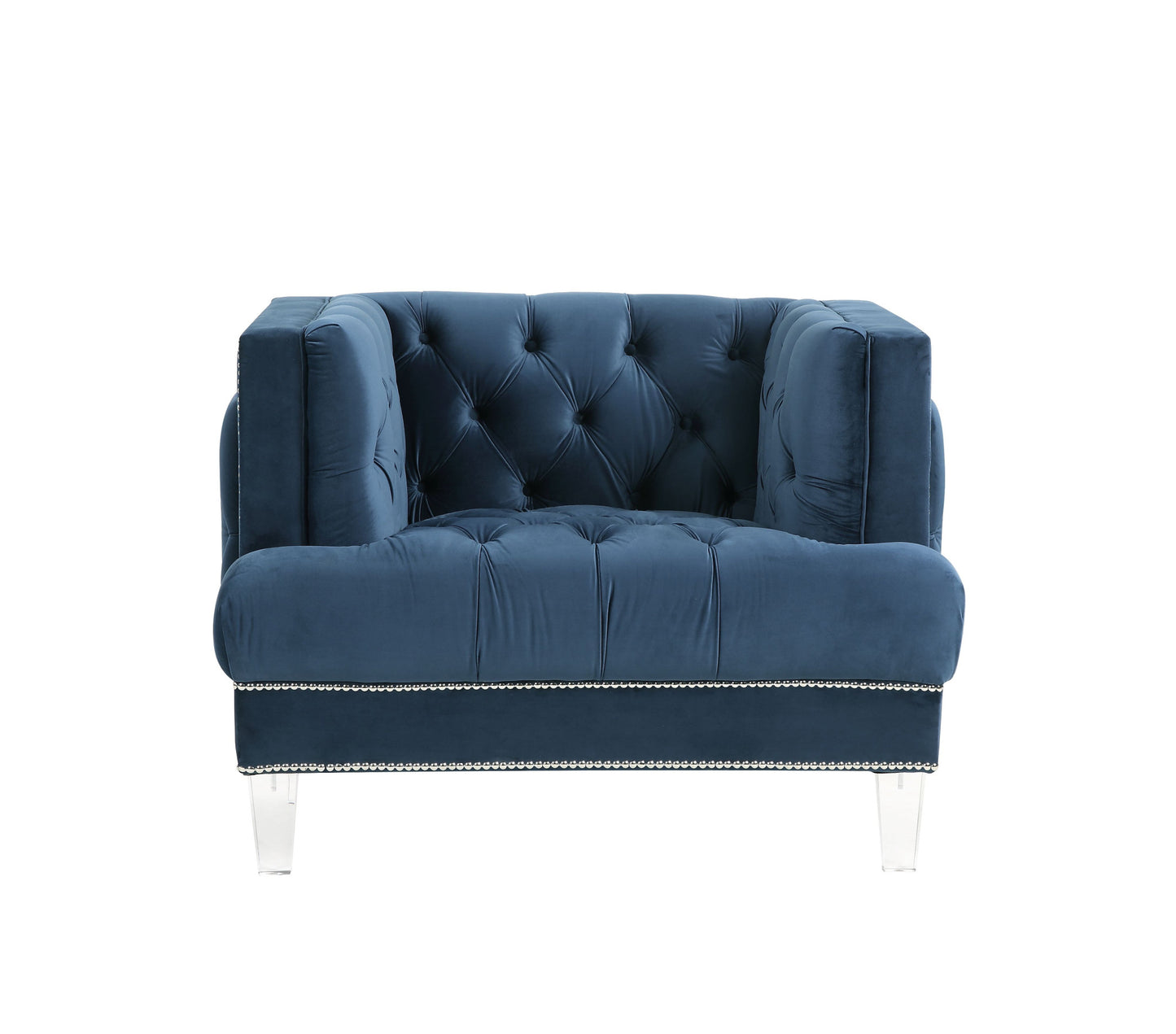 41" Blue Velvet And Black Tufted Arm Chair By Homeroots | Armchairs | Modishstore - 2