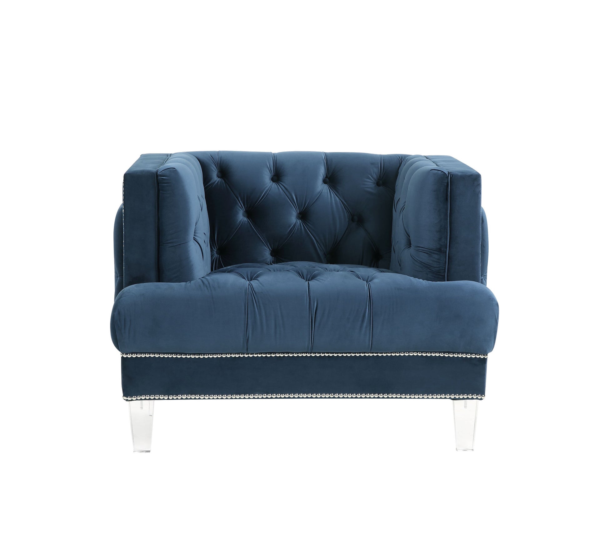 41" Blue Velvet And Black Tufted Arm Chair By Homeroots | Armchairs | Modishstore - 2