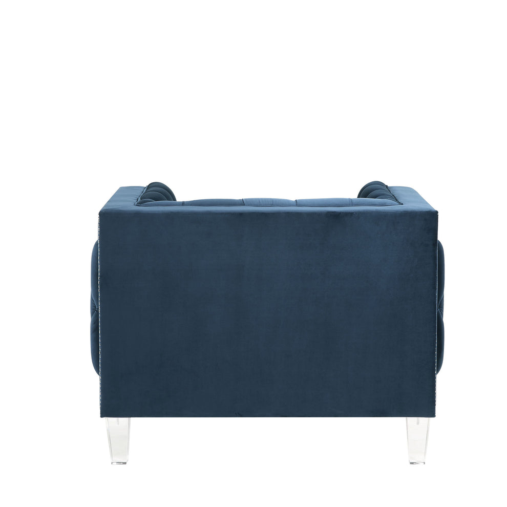 41" Blue Velvet And Black Tufted Arm Chair By Homeroots | Armchairs | Modishstore - 3